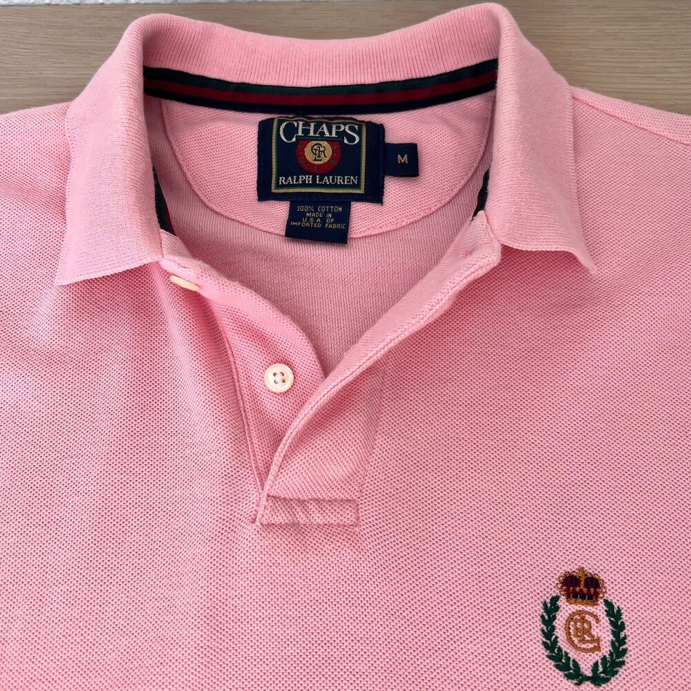 Vintage 90s Chaps Ralph Lauren 100% Cotton USA Made Pink Polo Shirt Size Medium - Picture 4 of 15